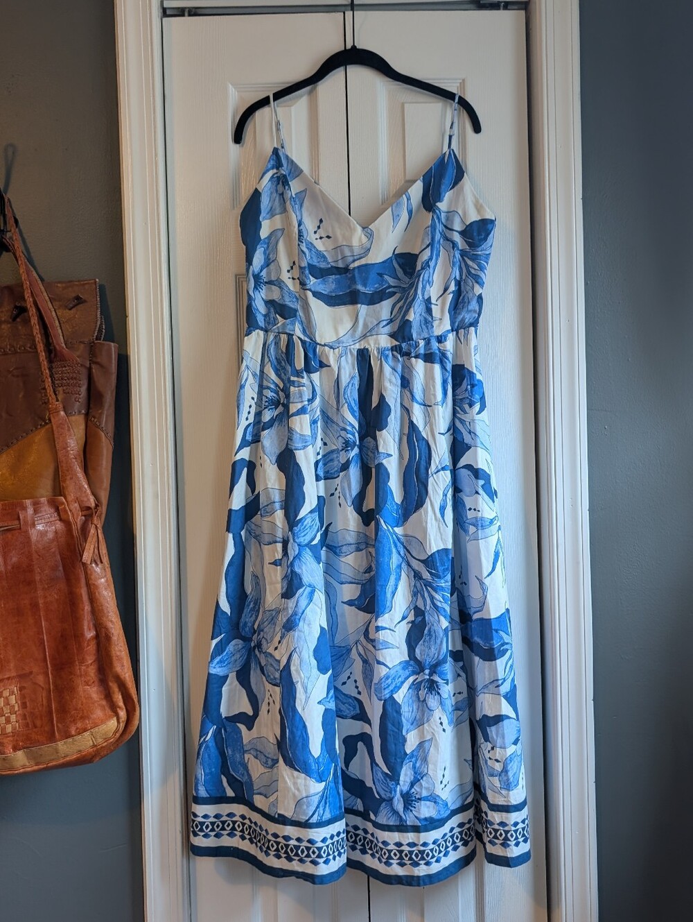 H&M Blue and White Floral Sundress - Women's Adjustable Strap Midi Dress